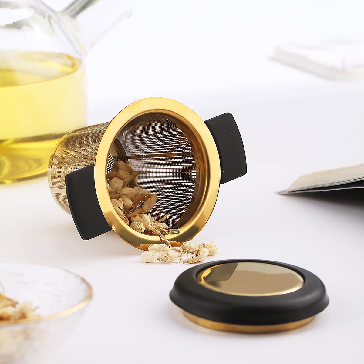 Kyraton Gold Tea Infuser For Loose Tea, Stainless Steel Titanium Golden Plating Loose Leaf Tea Steeper Strainer, Coffee Infuser